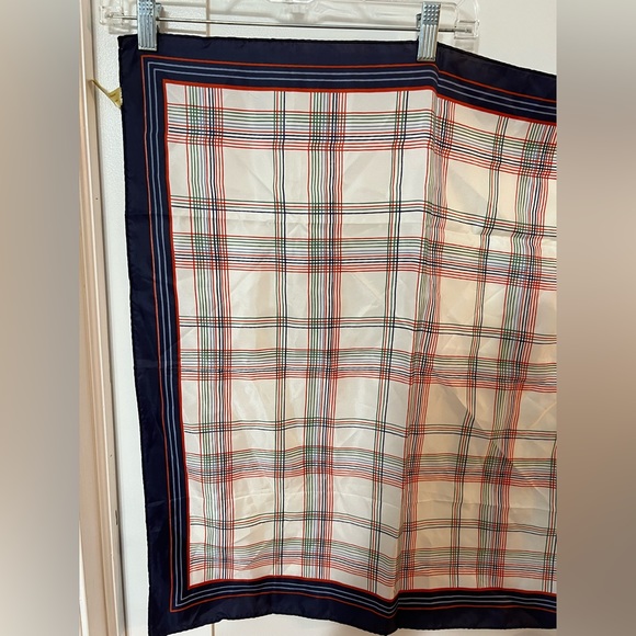 Vtg Scarf plaid Acetate Twill Water Repellent Multicolored Striped Rolled Edges - Picture 7 of 9